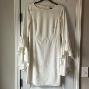 Halston White Bell Flowy Sleeve Dress